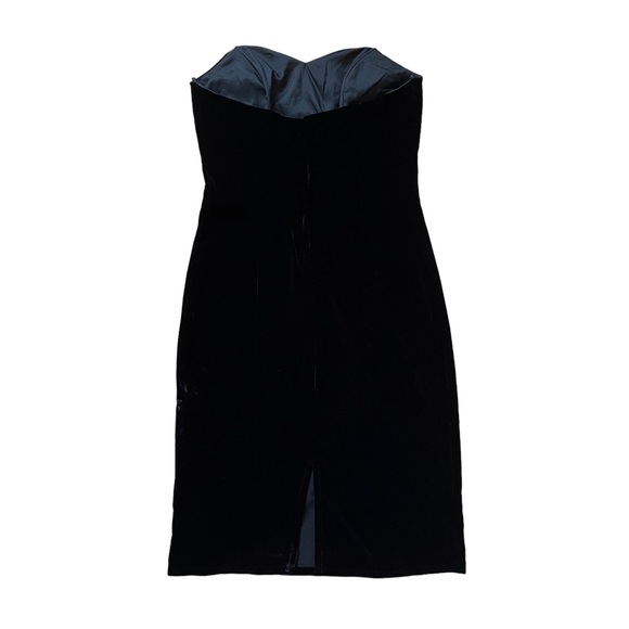 Vintage Black Velvet Strapless Evening Knee Length Dress Small Medium Size 6 - Picture 2 of 6
